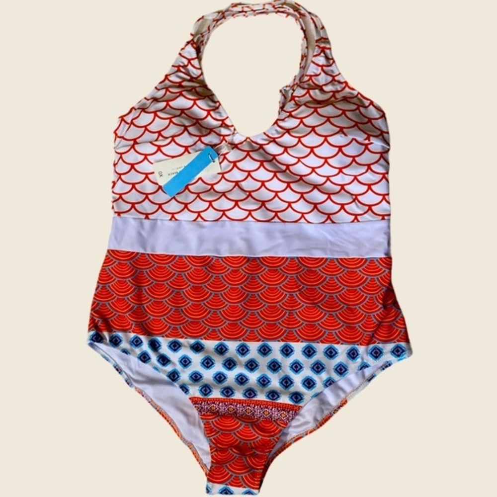 NEW One Piece Swimsuit Scoop Neck High Waist Sz L